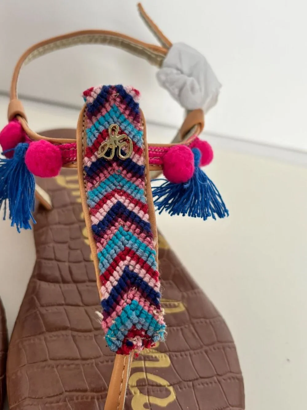 Sam Edelman Sandals Danica Sienna Cork Wedge Chevron Summer Shoes Girls Size 12 - Picture 3 of 13